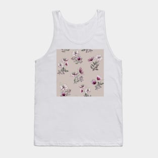 Spring translucent flowers and leaves watercolor pattern. Astrantia Major romantic bouquets. Great Masterwort composition Tank Top